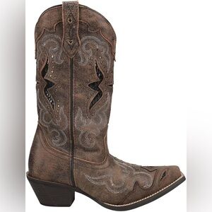Laredo Lucretia Tooled-Inlay Embroidery Studded Snip Toe Cowboy Boots, Size 7.5